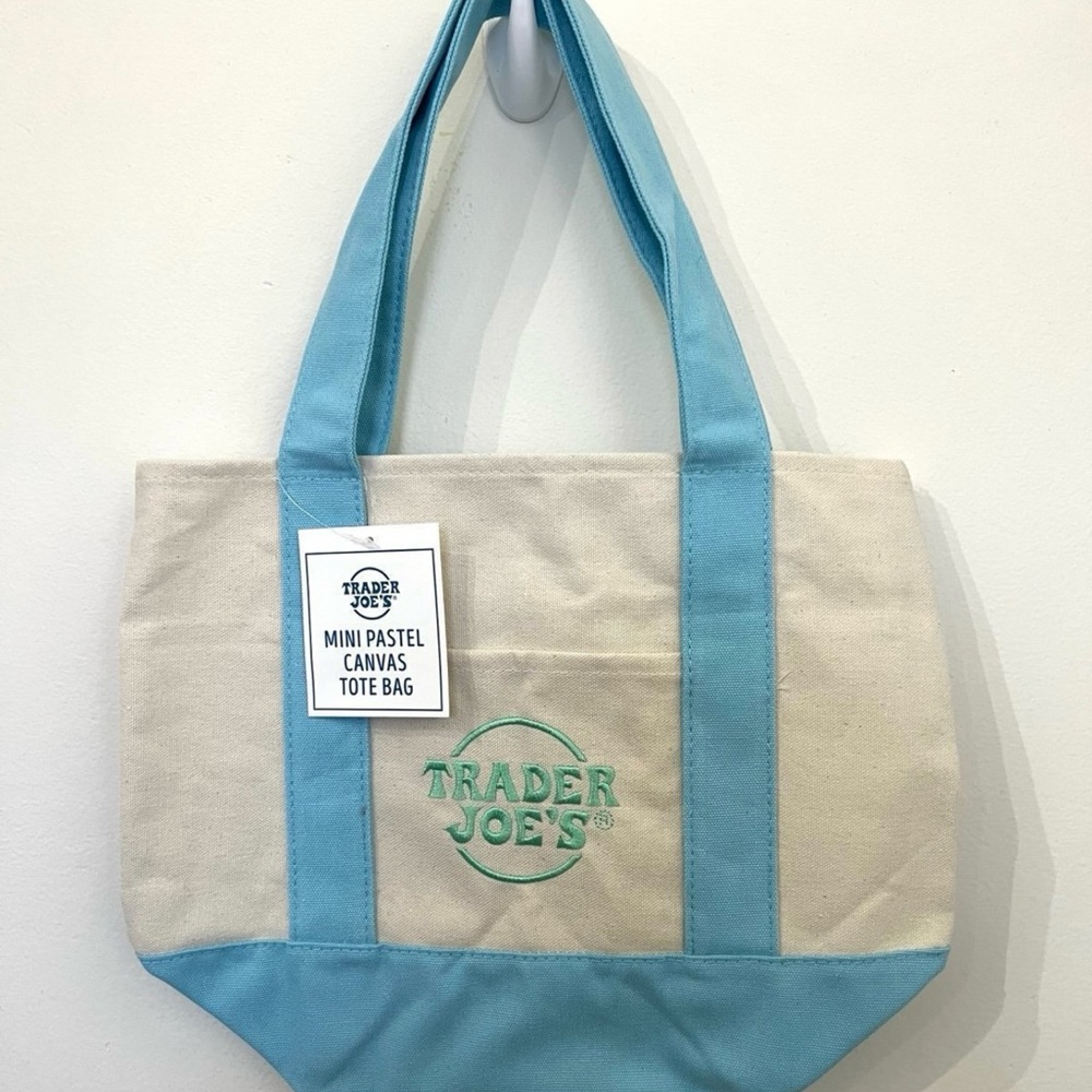 Trader Joe’s limited edition pastel Blue and Cream Canvas Tote Bag. New with tag